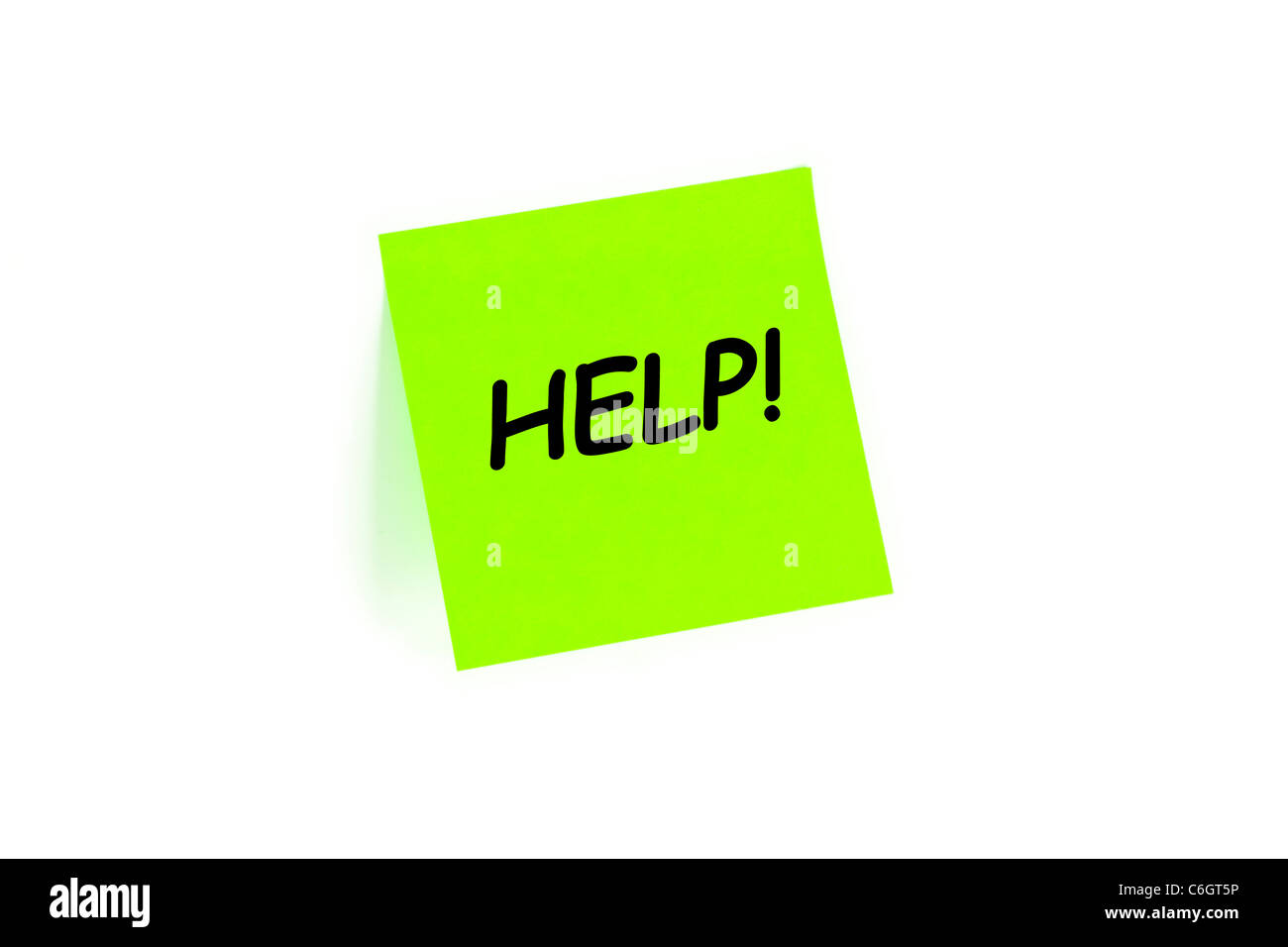 The phrase 'HELP!' on a post-it note isolated in white Stock Photo