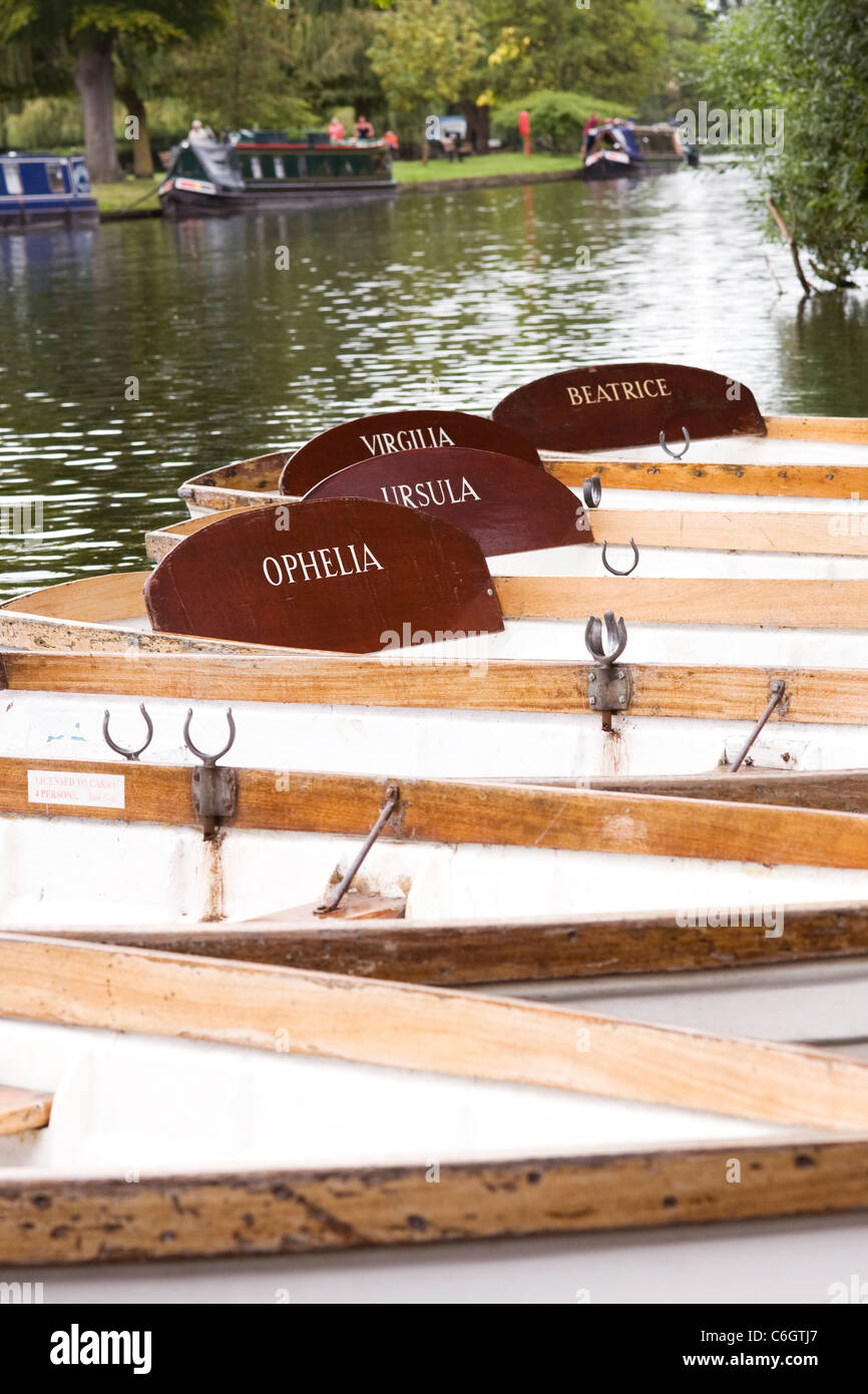 Rowing boats for hire on the river at Stratford upon Avon. Stock Photo