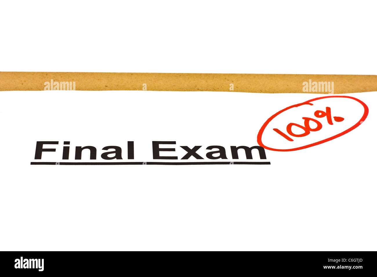 Final exam marked with 100% isolated on white. Stock Photo