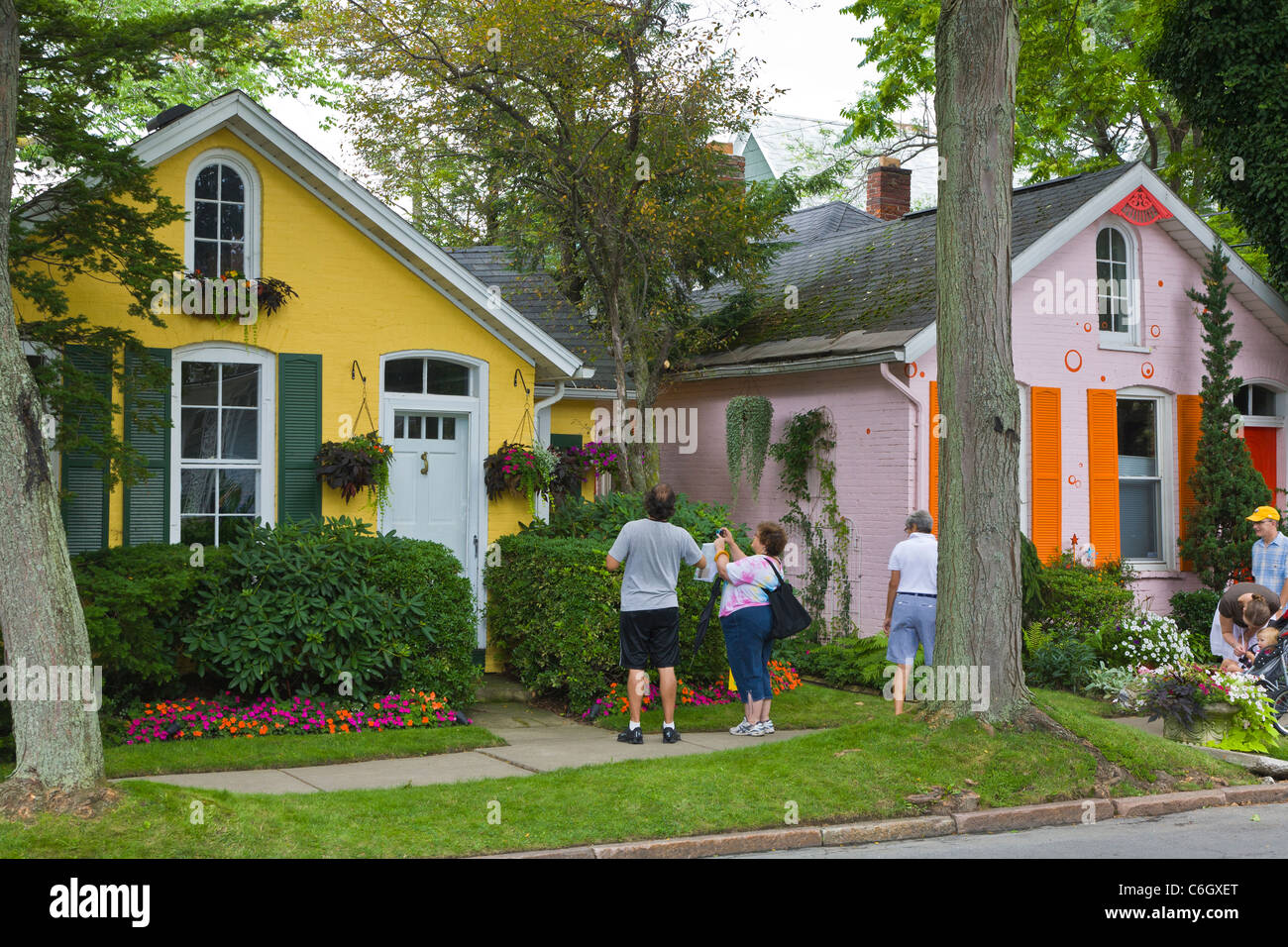 Bright Colored Houses On Buffalo New York Garden Walk Route Stock