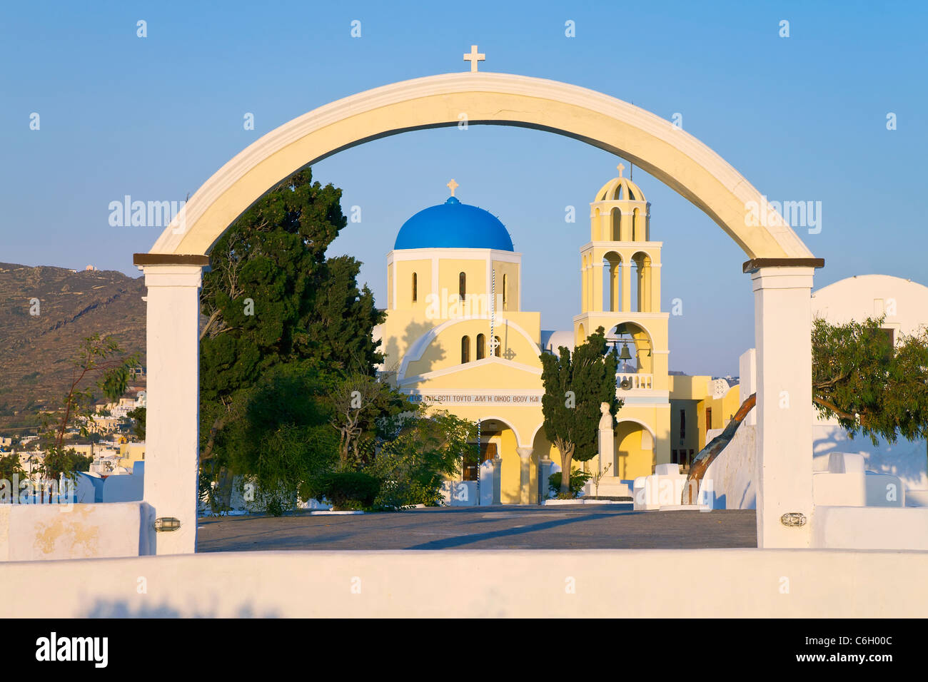 Traditional Greek Orthodox Church in Oia, Santorini, Cyclades, Greece Stock Photo