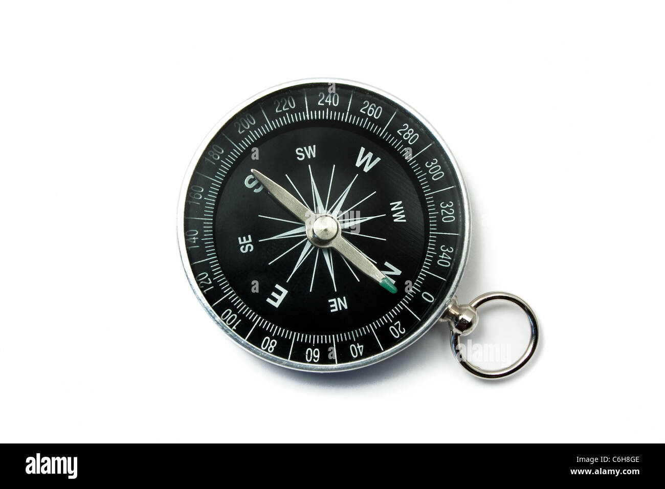 Compass Black with Green Symbols on Dial Isolated on White Backround Stock Photo