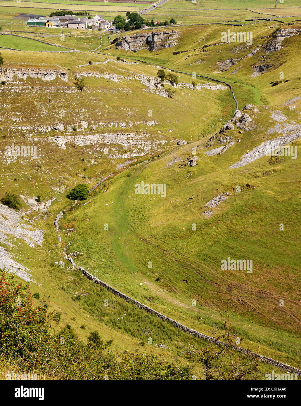 Winding valley at Peter's Stone at the head of Cressbrook Dale near Tideswell in the Derbyshire Peak District Stock Photo