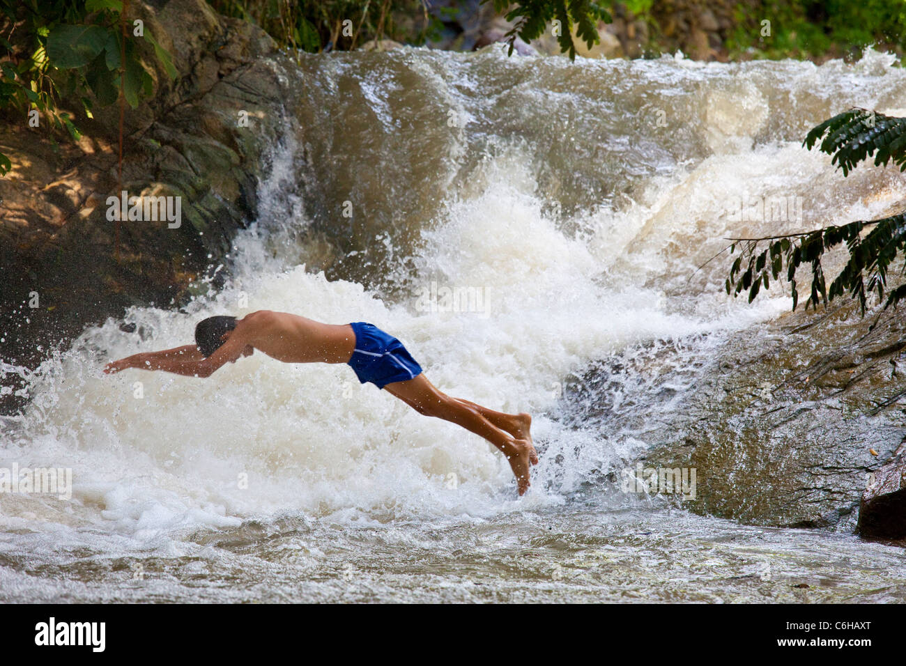 Waterfall, Canton La Junta, Comalapa, Chalatenango, El Salvador Stock Photo