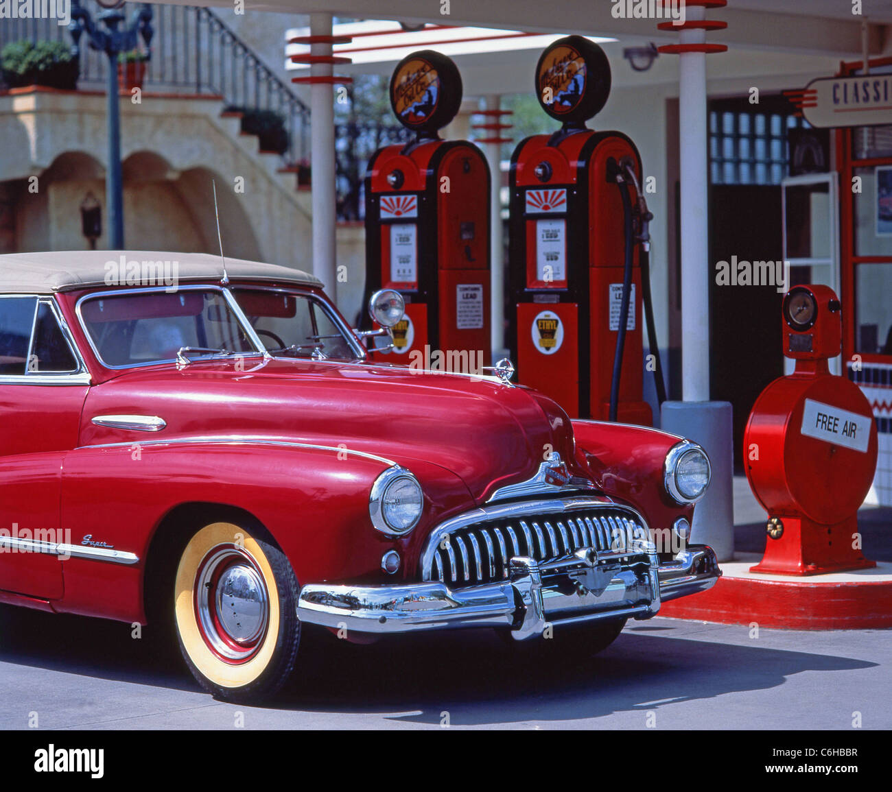 1950's gas station, MGM Studios, Walt Disney World, Orlando, Florida, United States of America Stock Photo