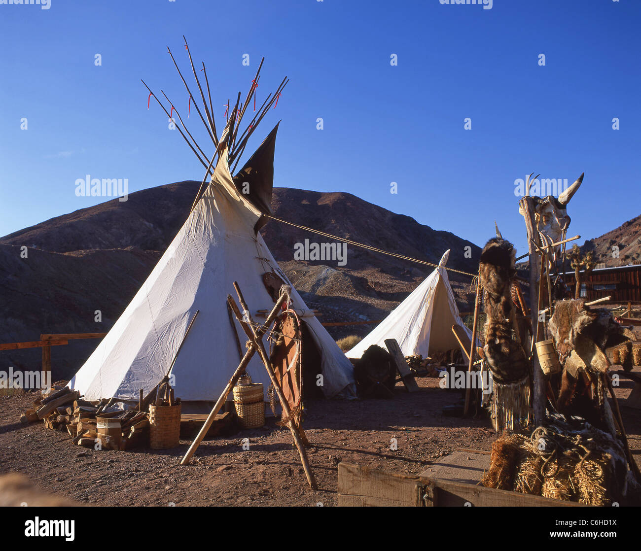 American Indian wigwams, Calico Ghost Mining Town, Barstow, San Bernardino County, California, United States of America Stock Photo