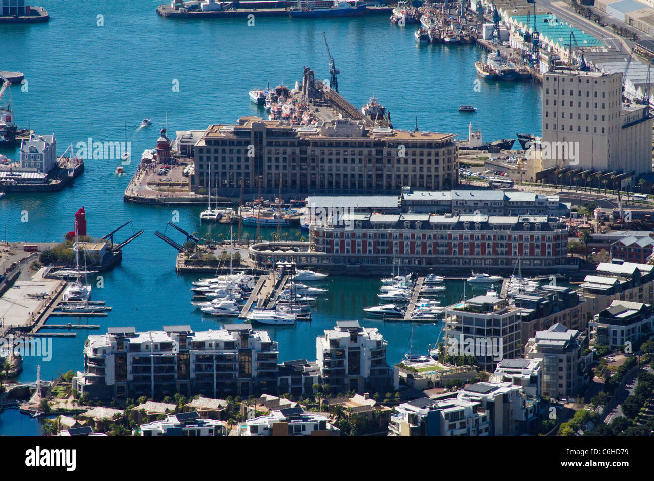 Aerial view of the V&A waterfront and yacht basin Stock Photo
