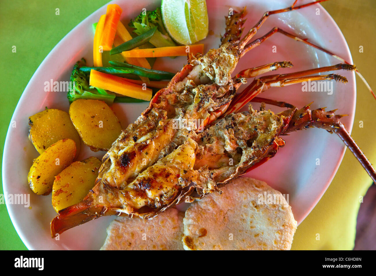 Lobster at a beachfront restaurant in San Salvador, El Salvador Stock Photo