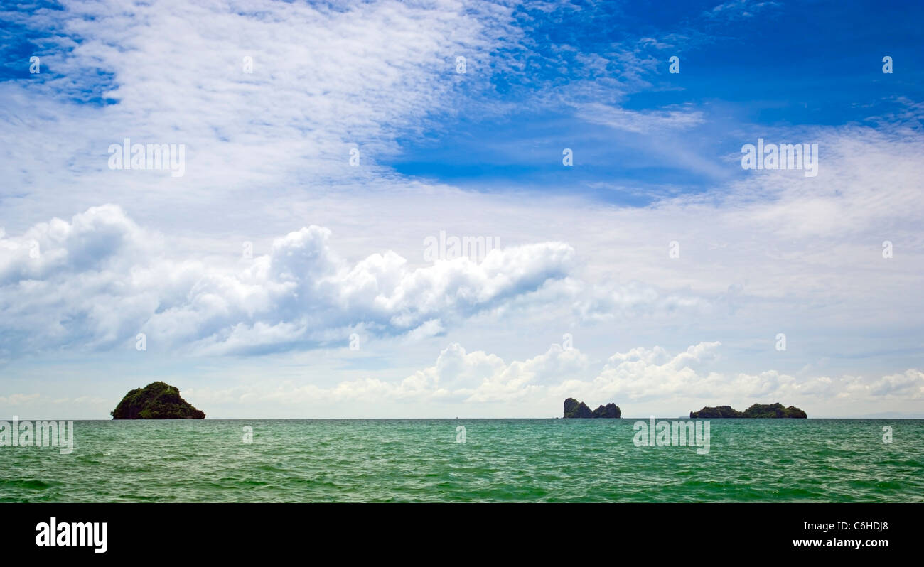 Tropical view of ocean, clouds and islands Stock Photo