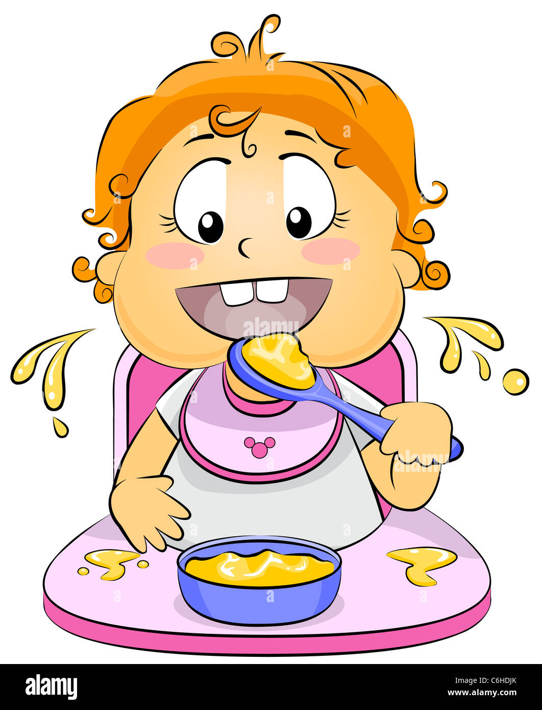 Illustration of a Baby Eating Baby Food Stock Photo - Alamy