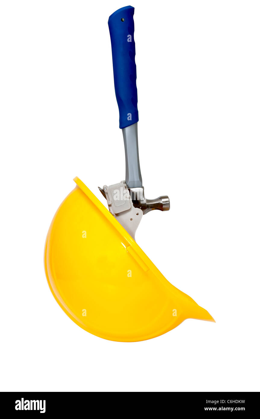 Hardhat and Hammer Isolated Stock Photo