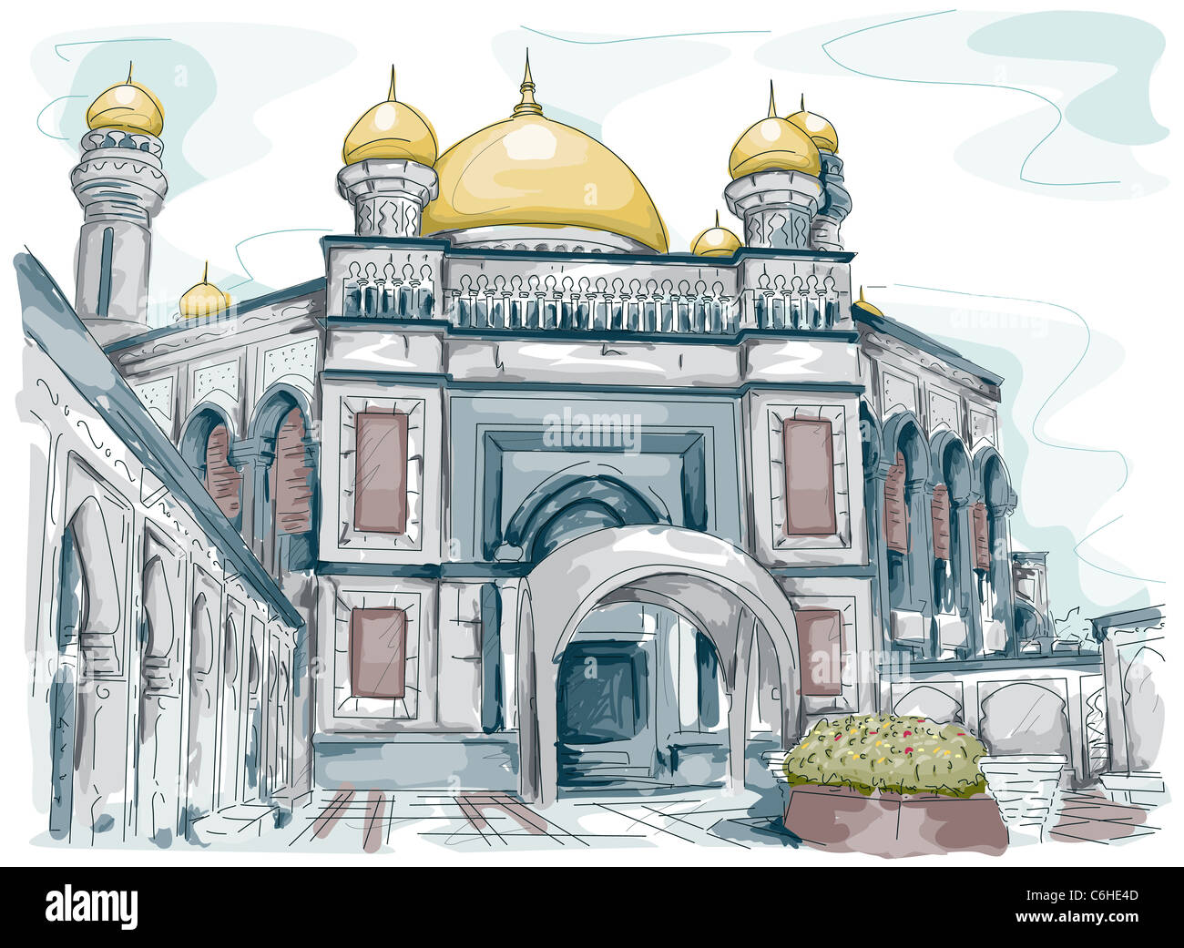 Sketch of a Mosque in Brunei Stock Photo
