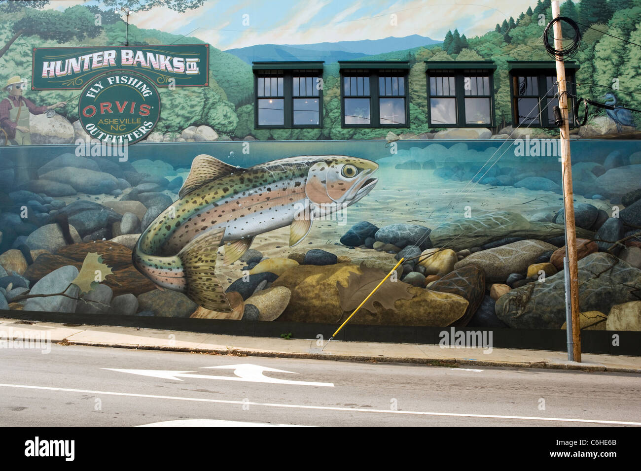 Mural on Hunter Banks Company building by Jeremy Russell and Scott Allred - Asheville, North Carolina USA Stock Photo