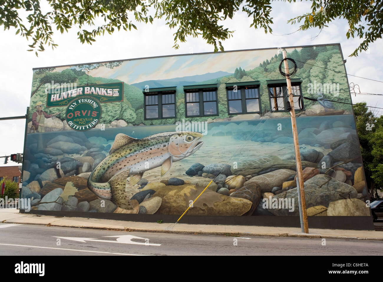 Mural on Hunter Banks Company building by Jeremy Russell and Scott Allred - Asheville, North Carolina USA Stock Photo