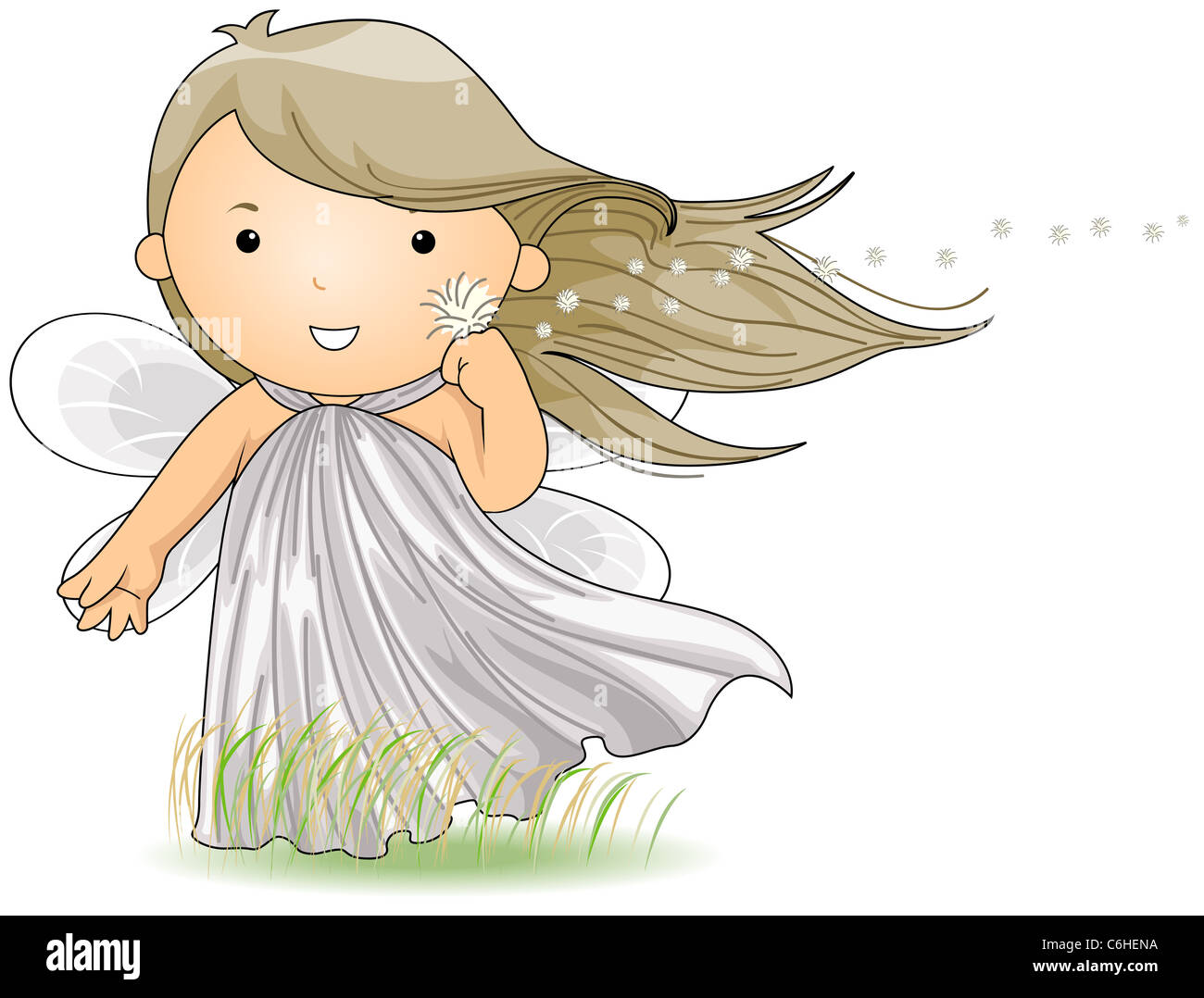 Illustration of a Wind Fairy Enjoying the Breeze Stock Photo