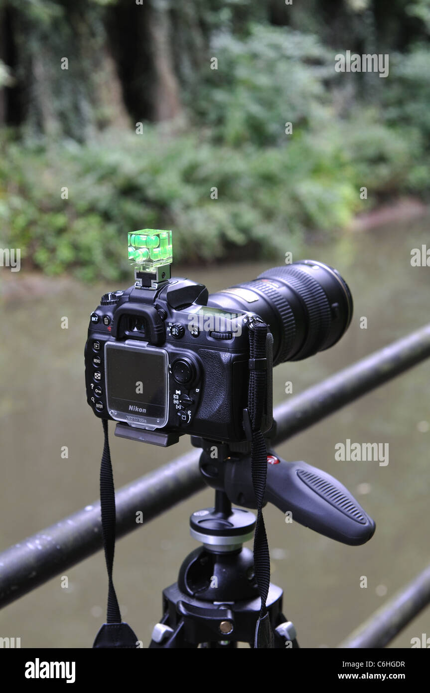 Nikon DSLR camera on a tripod Stock Photo Alamy