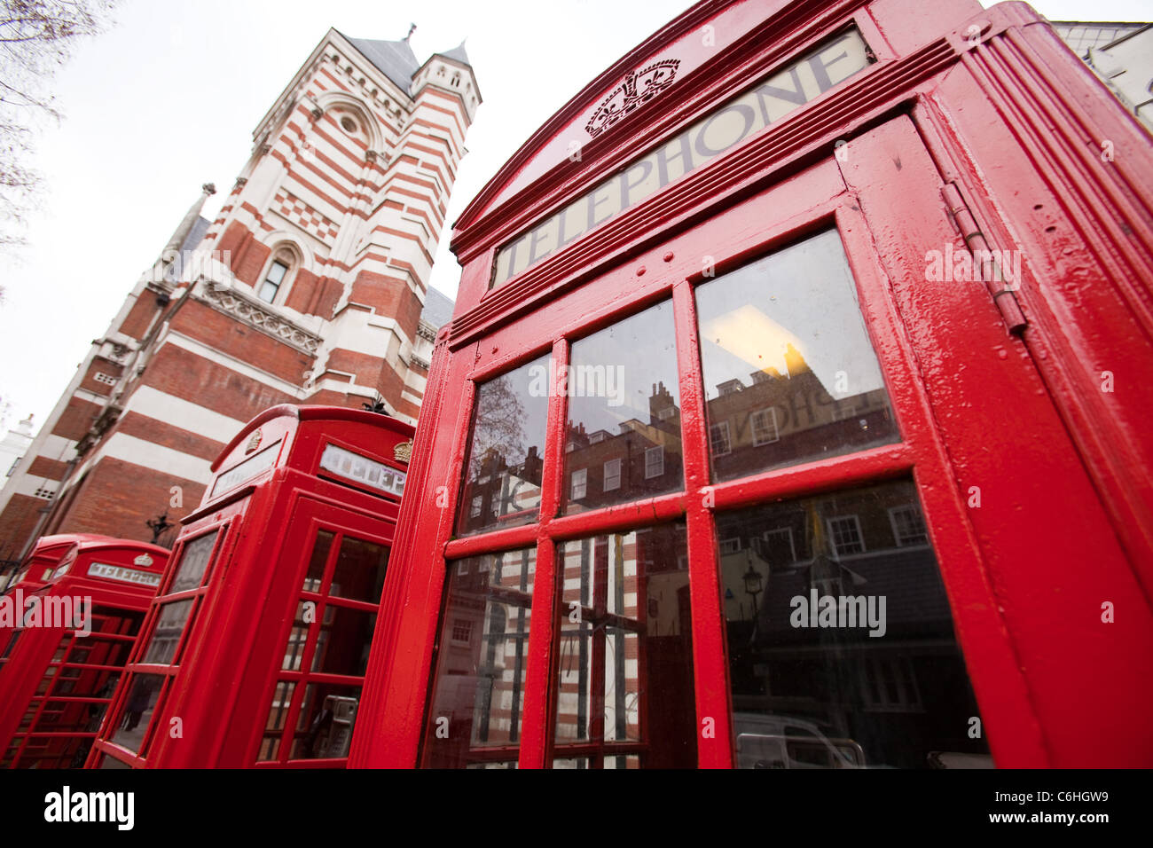 Red phone boxes near the High Court, Chancery Lane, London Stock Photo