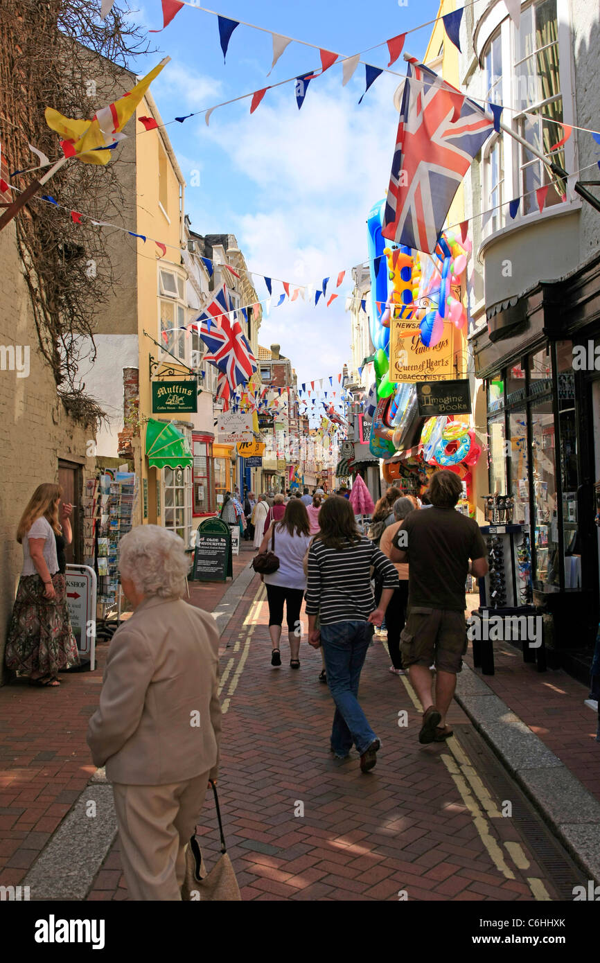 Seaside shops and bunting in Weymouth Dorset Stock Photo Alamy