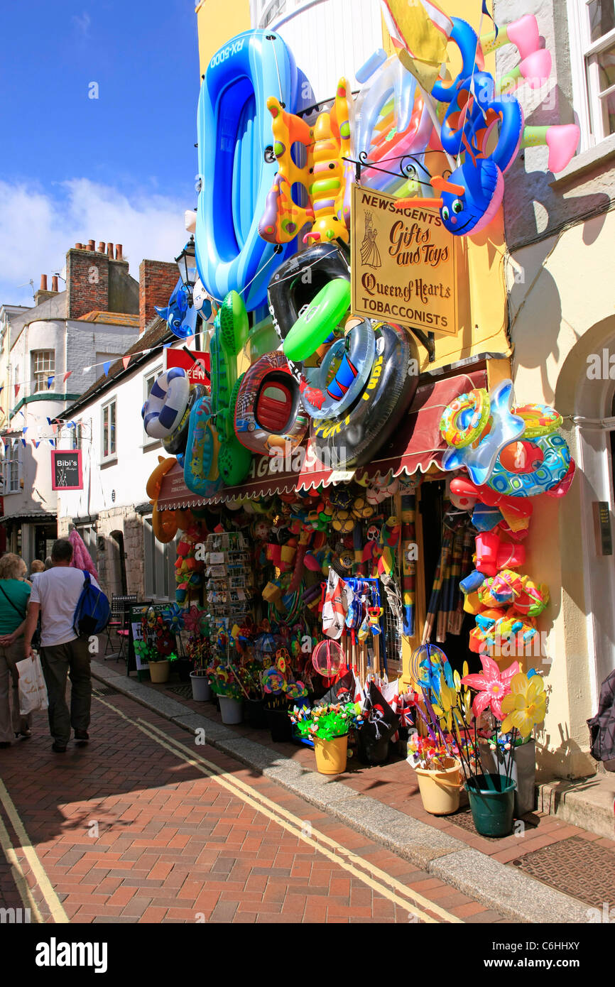 Seaside shops and bunting in Weymouth Dorset Stock Photo Alamy
