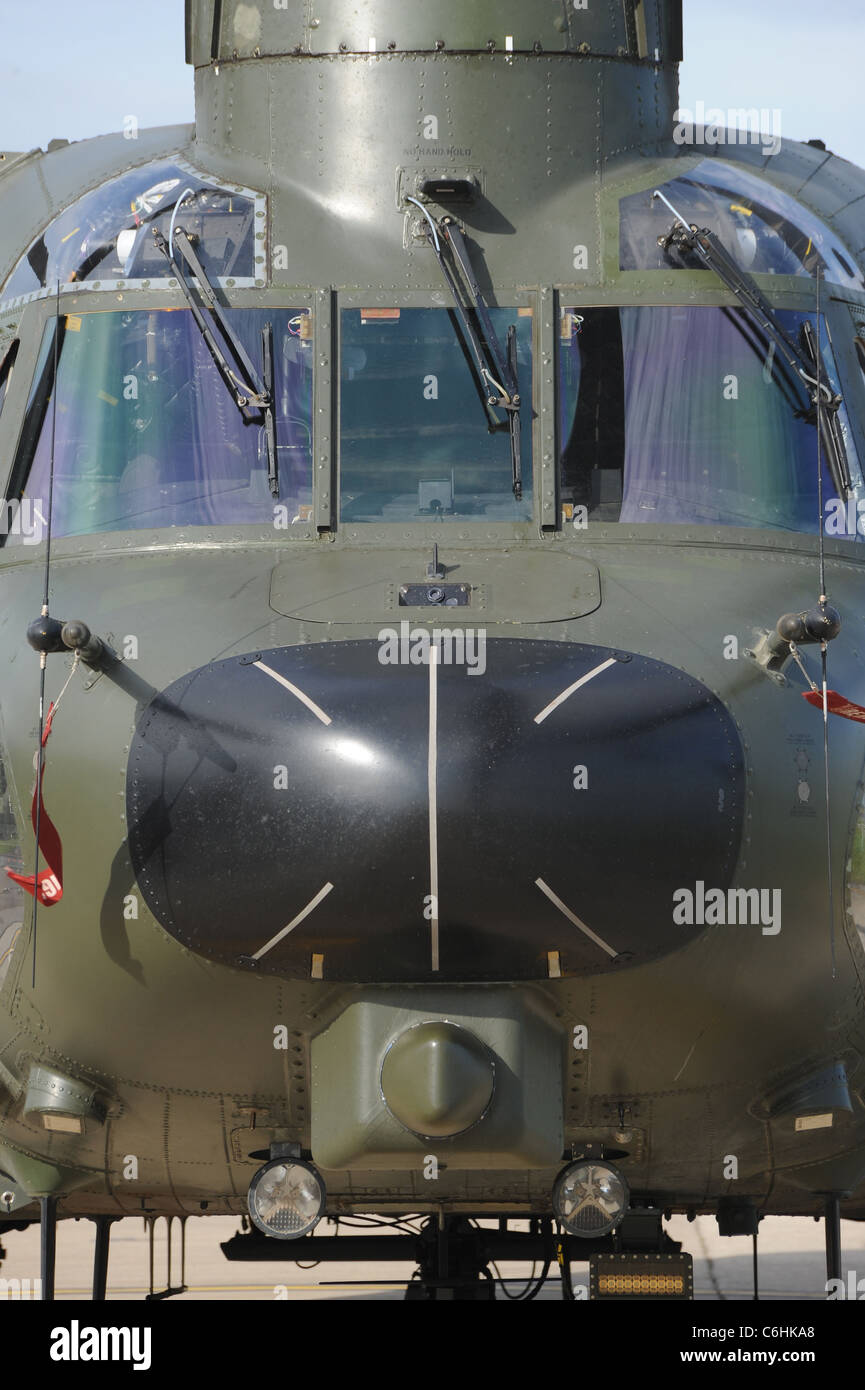 Head on shot of the RAF's latest heavy lift helicopter the Chinook HC.3 up close Stock Photo