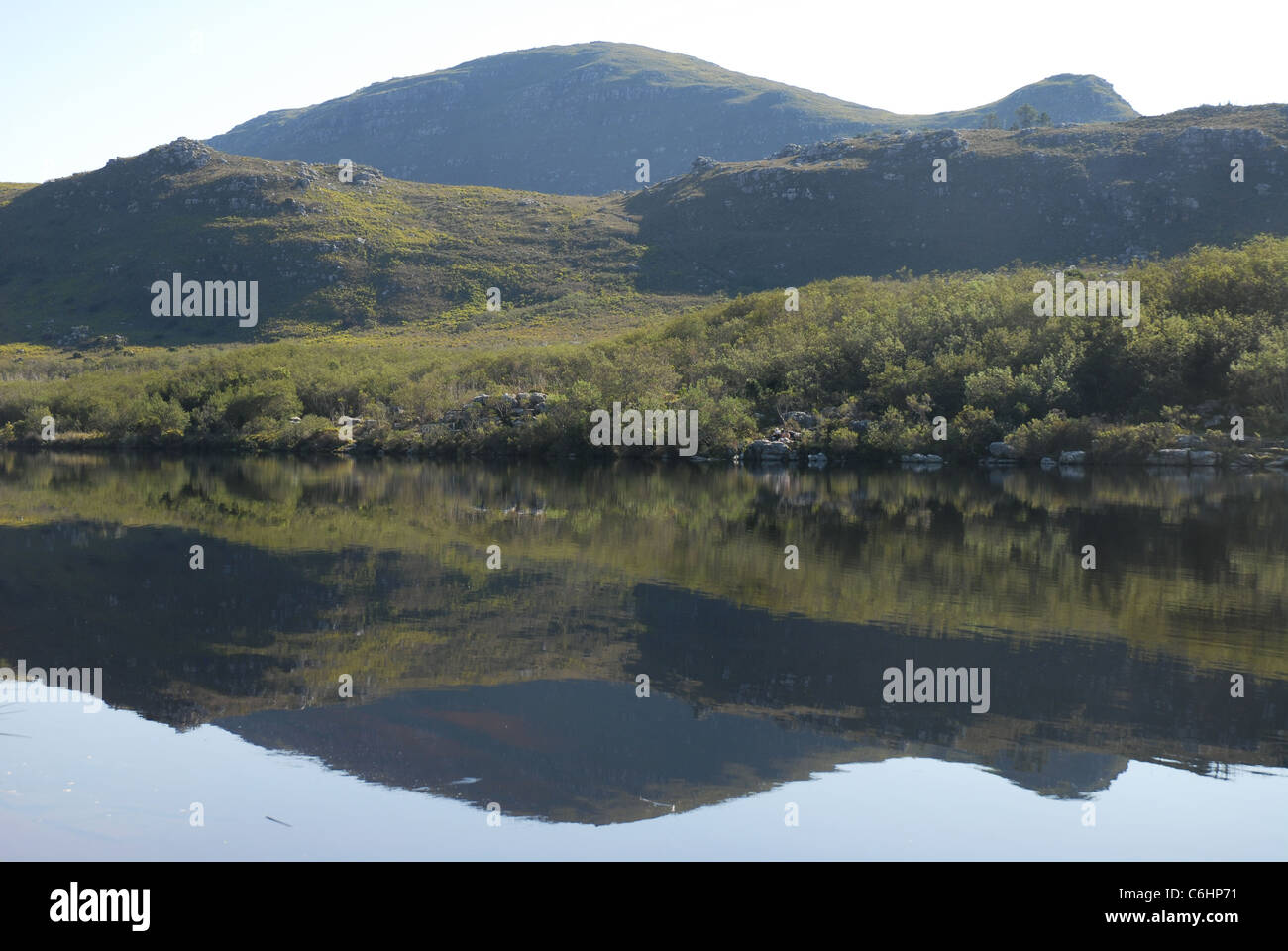 reflection of hills in the lake, Silvermine Walks, Table Mountain National Park, Cape Town, Western Cape, South Africa Stock Photo
