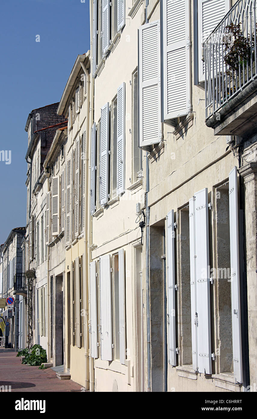 Oblique view of elevations of C18 houses in Rochefort, Charente Maritime, France Stock Photo