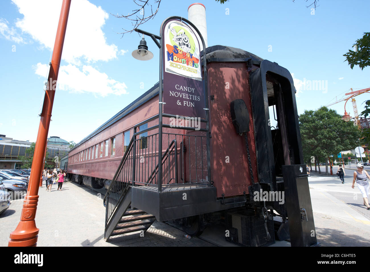 sugar mountain express candy shop in old canadian pacific railway car in the forks winnipeg manitoba canada Stock Photo