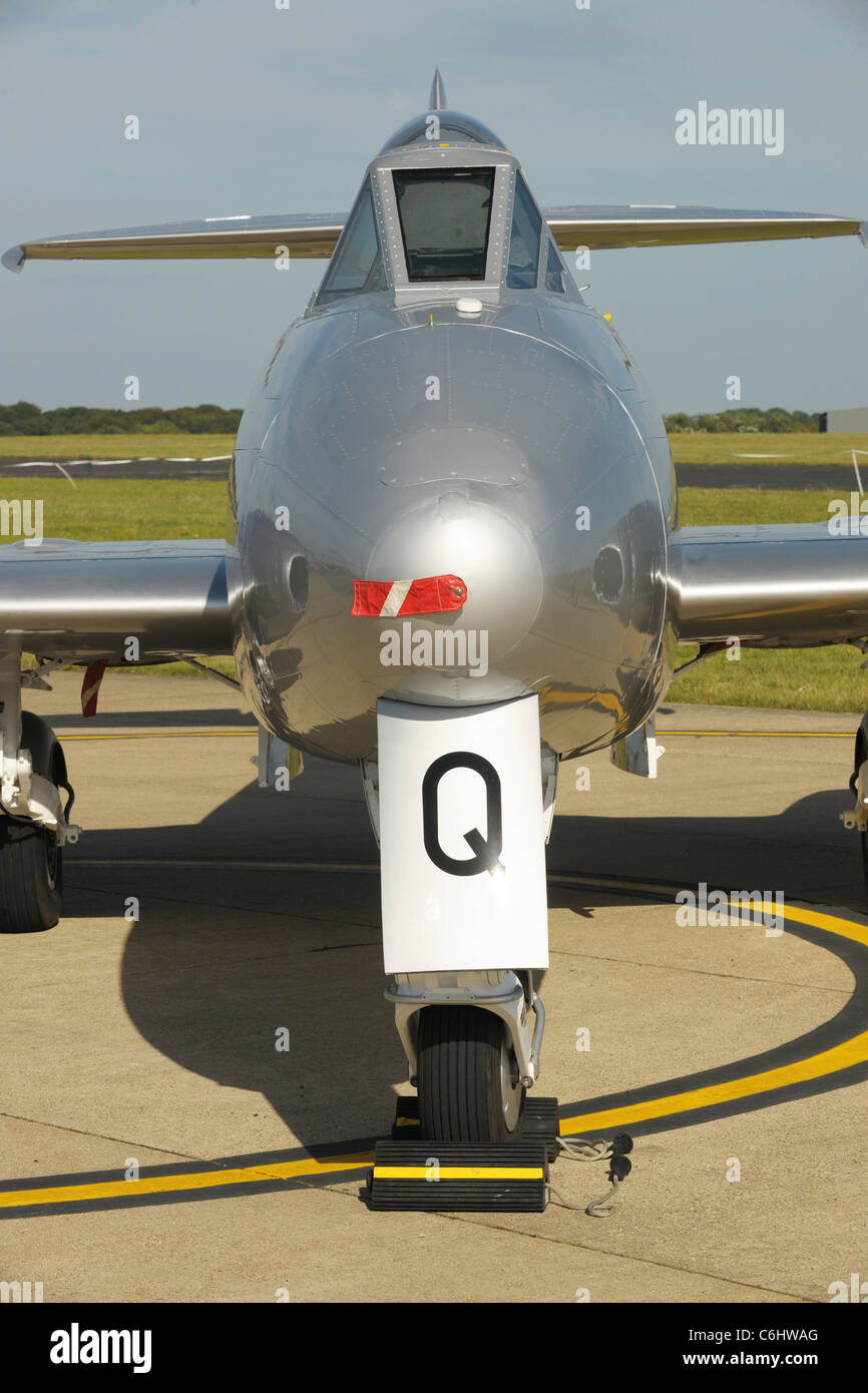 Restored RAF Gloster Meteor T.7 WA591 in its new training colors at RAF Odiham. Stock Photo
