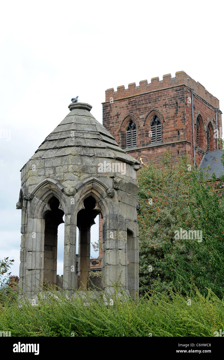 14th century Rectory Pulpit and Shrewsbury Abbey founded in 1083 by Roger de Montgomery in Abbey Foregate Shrewsbury Shropshire Stock Photo