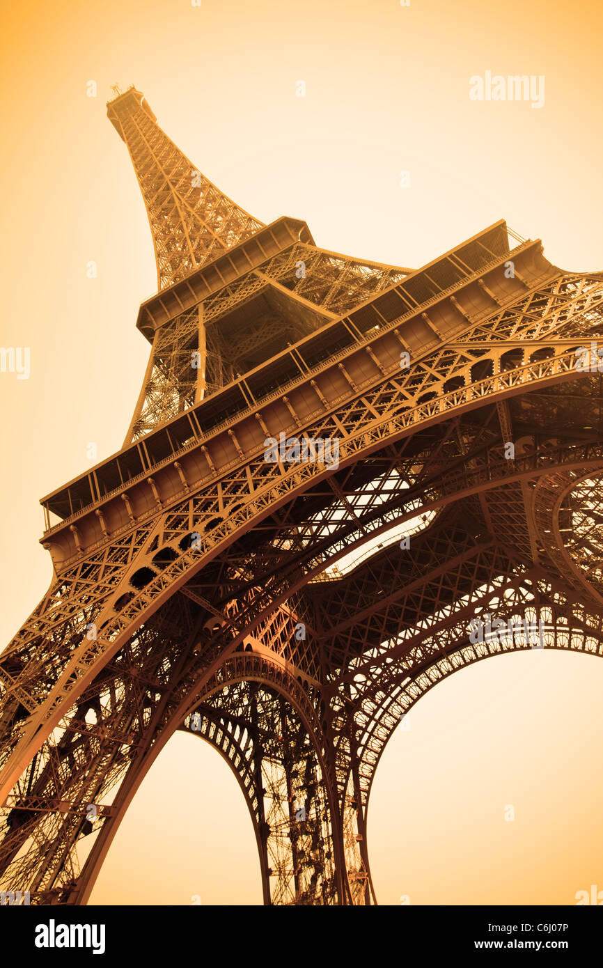 Eiffel tower sepia toned, Paris, France. Stock Photo
