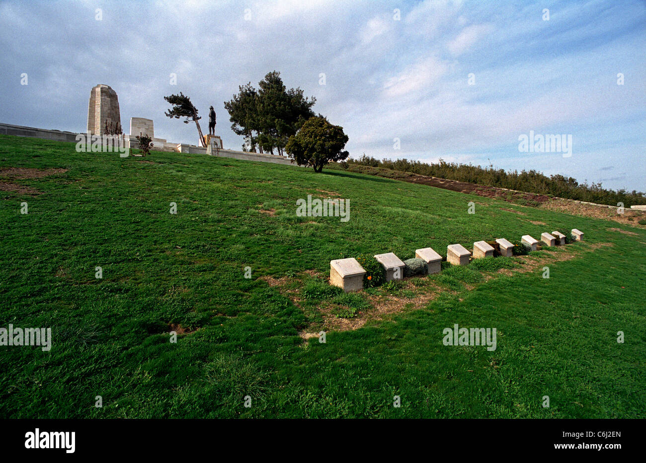 Chunuk Bair Cemetery,Gallipoli Battlefield Turkey from 1915 campaign. Maintained by Commonwealth War Graves Commission. Stock Photo