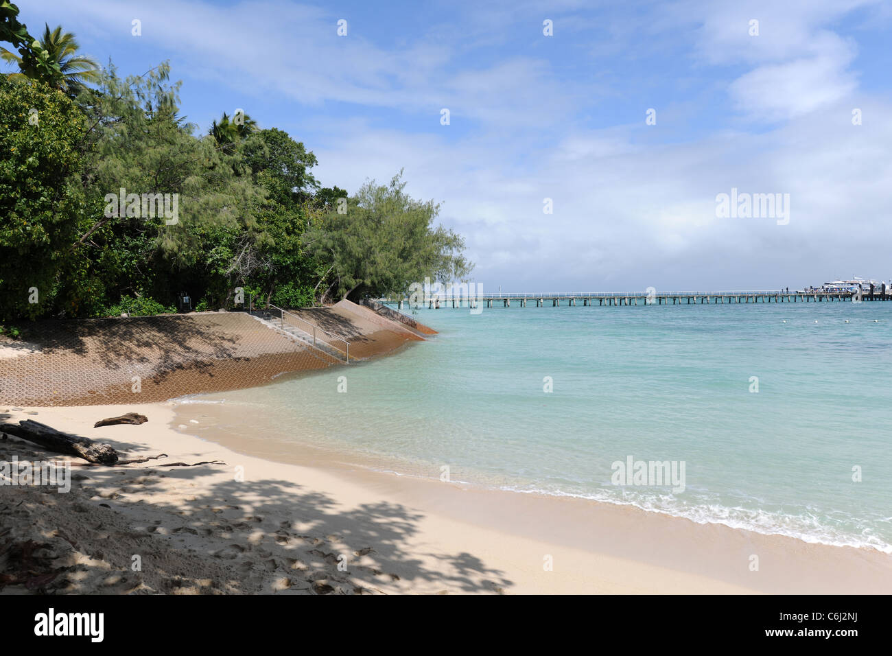sea wall to prevent beach erosion, Green Island, Great Barrier reef, Queensland, Australia Stock Photo