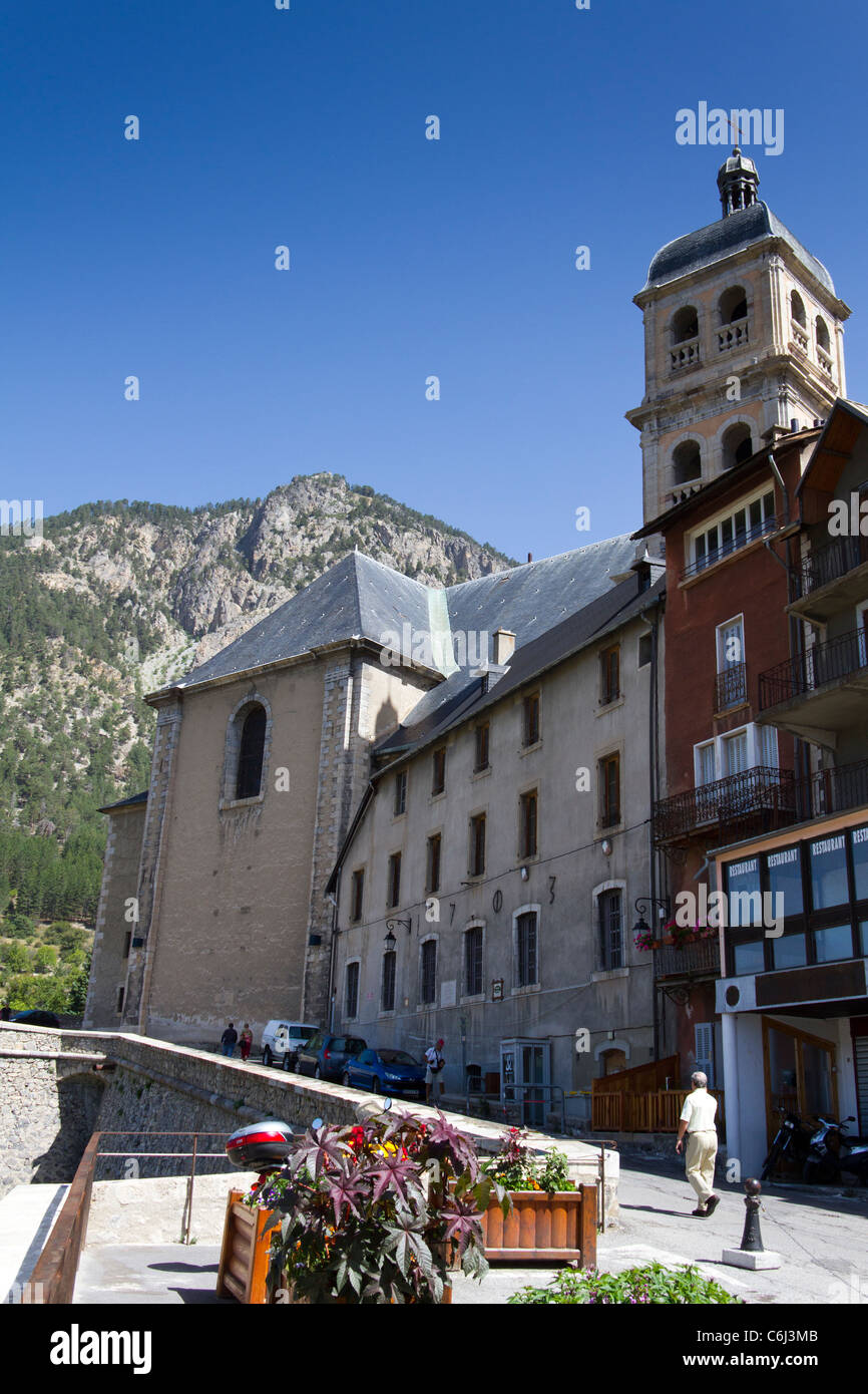 Collegiale Notre Dame in the historic old city of Briançon in the French Alps in summer with clear blue skies Stock Photo