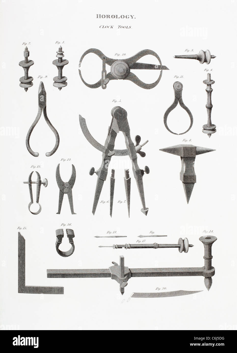 Tools for making clocks from 18th and 19th centuries Stock Photo Alamy