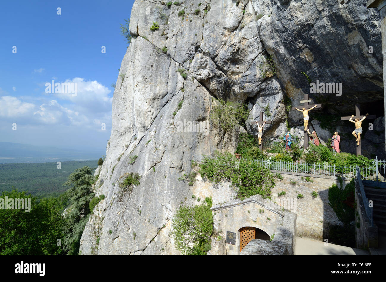 Crucifixion at Mary Magdalene Holy Cave or Grotto in the Massif of Sainte-Baume or Sainte Baume Mountain Provence France Stock Photo