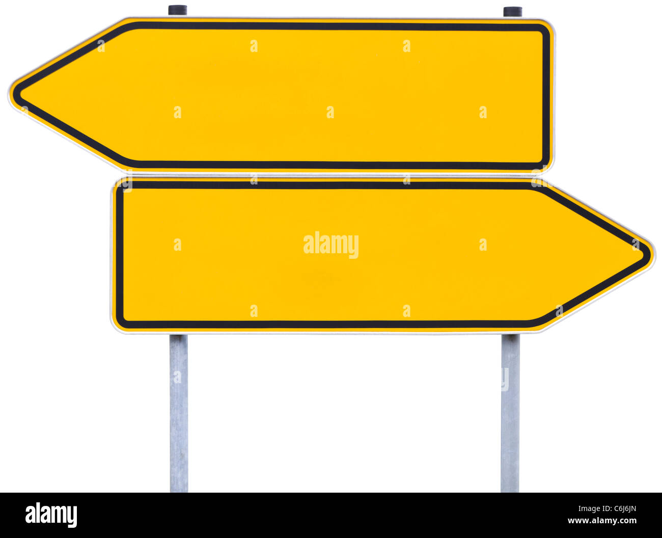 german direction signs with clipping path isolated on white. One arrow pointing to the left, one to the right. Stock Photo