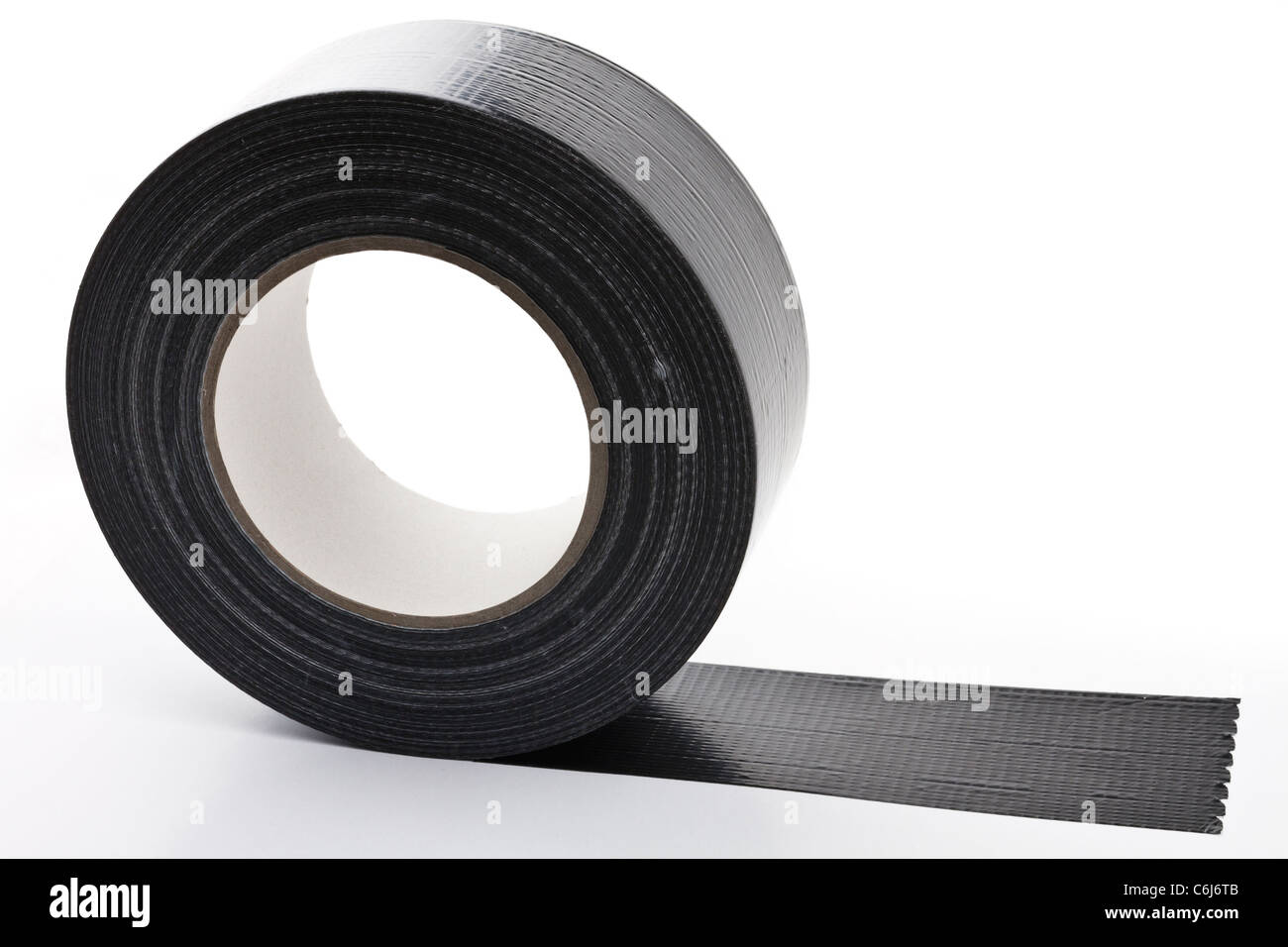 black adhesive tape on light background. partly unroled Stock Photo