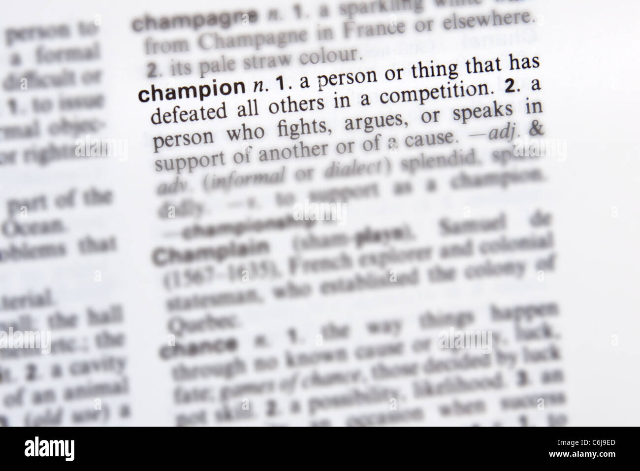 English dictionary definition of champion Stock Photo