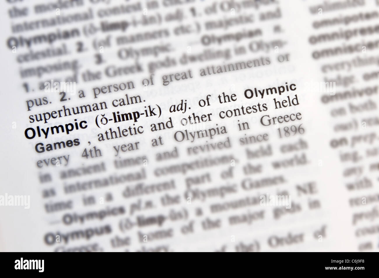 English dictionary definition of Olympic Stock Photo
