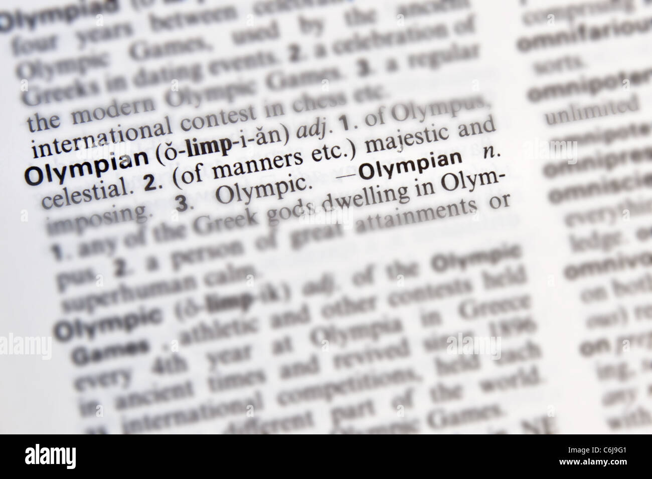 English dictionary definition of Olympian Stock Photo