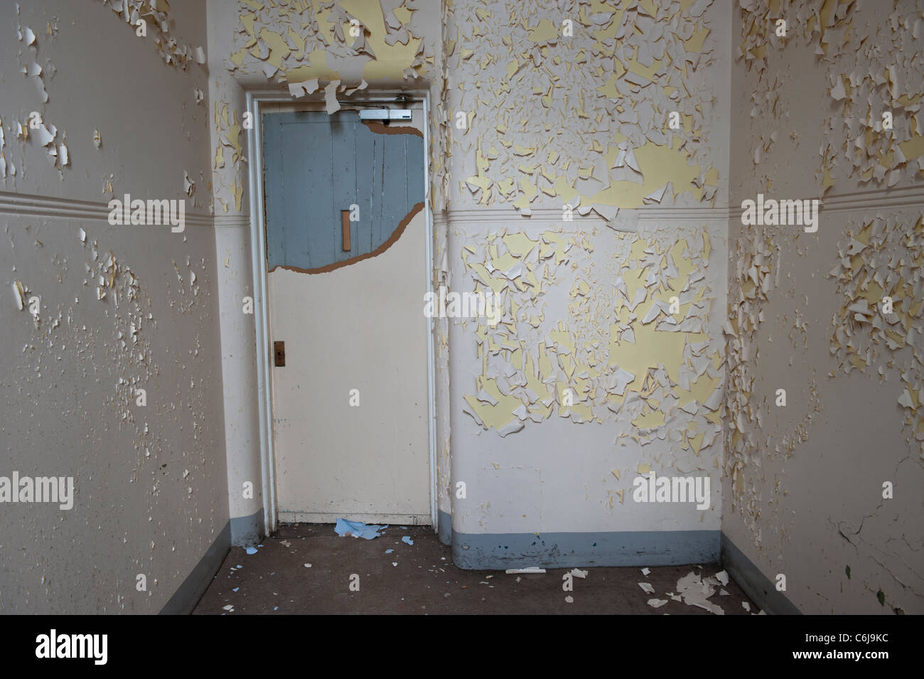 Abandoned Isolation Room in the Lunatic Asylum Ward of a Derelict Hospital Stock Photo