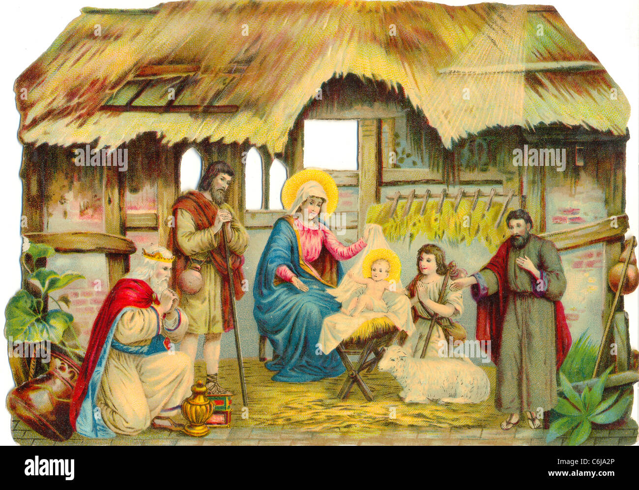 die cut scrap of Nativity scene Stock Photo