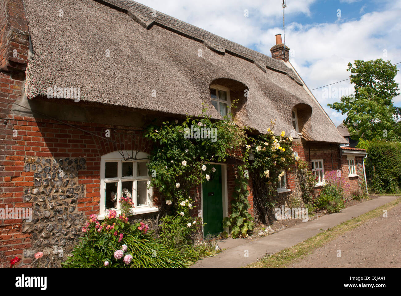 A thatched country cottage, South Walsham, Norfolk, England. Stock Photo