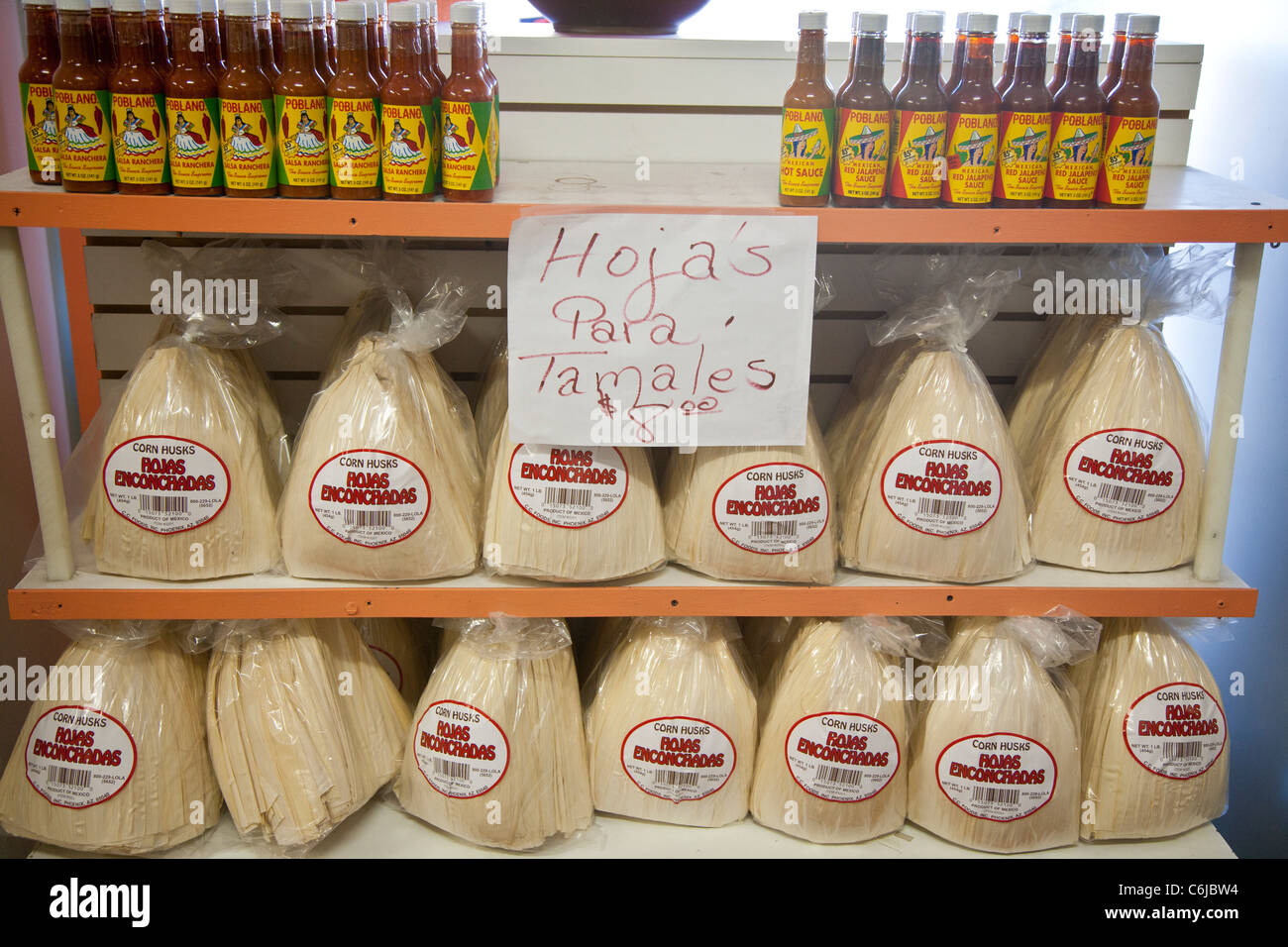 Freshly made Mexican Tamales for sale in Mexican food shop, Tucson, Arizona, USA Stock Photo