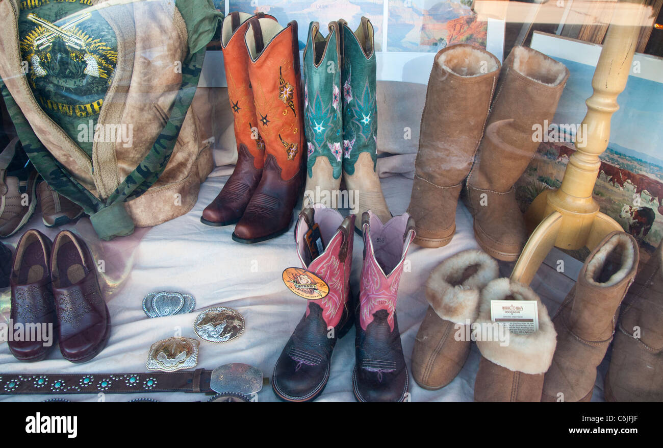 Shop selling cowboy boots on Route 66 in Arizona, USA Stock Photo