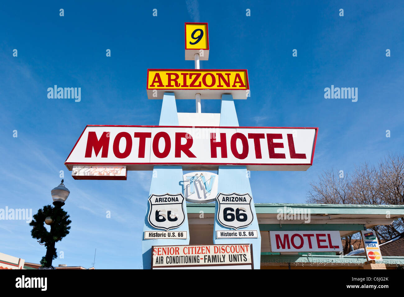 Arizona Motor Hotel, sign on Route 66, Arizona, USA Stock Photo