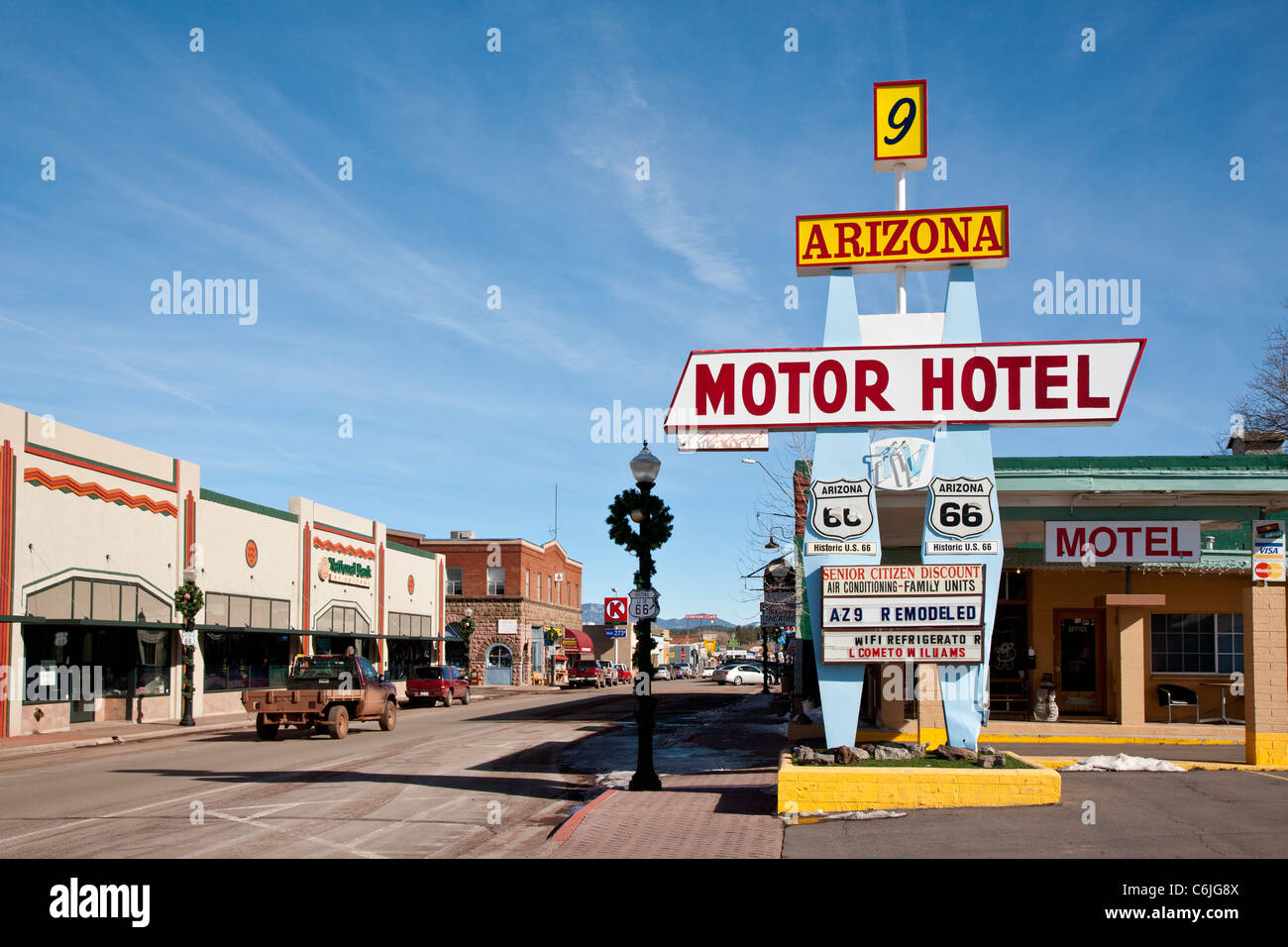 Arizona Motor Hotel, sign on Route 66, Arizona, USA Stock Photo