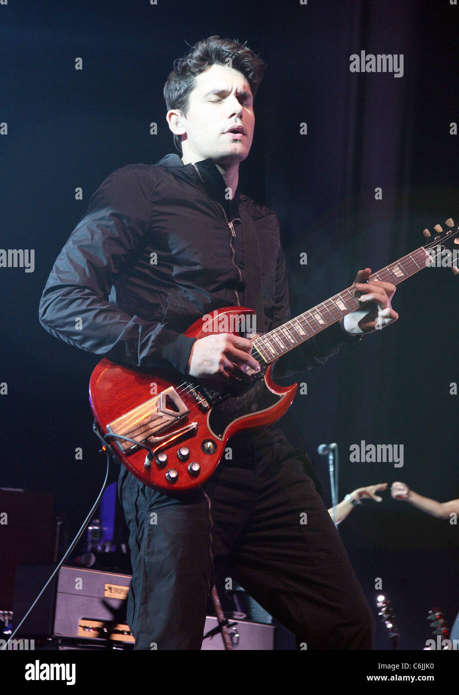 Singer John Mayer performing on stage during his 'Battle Studies Tour