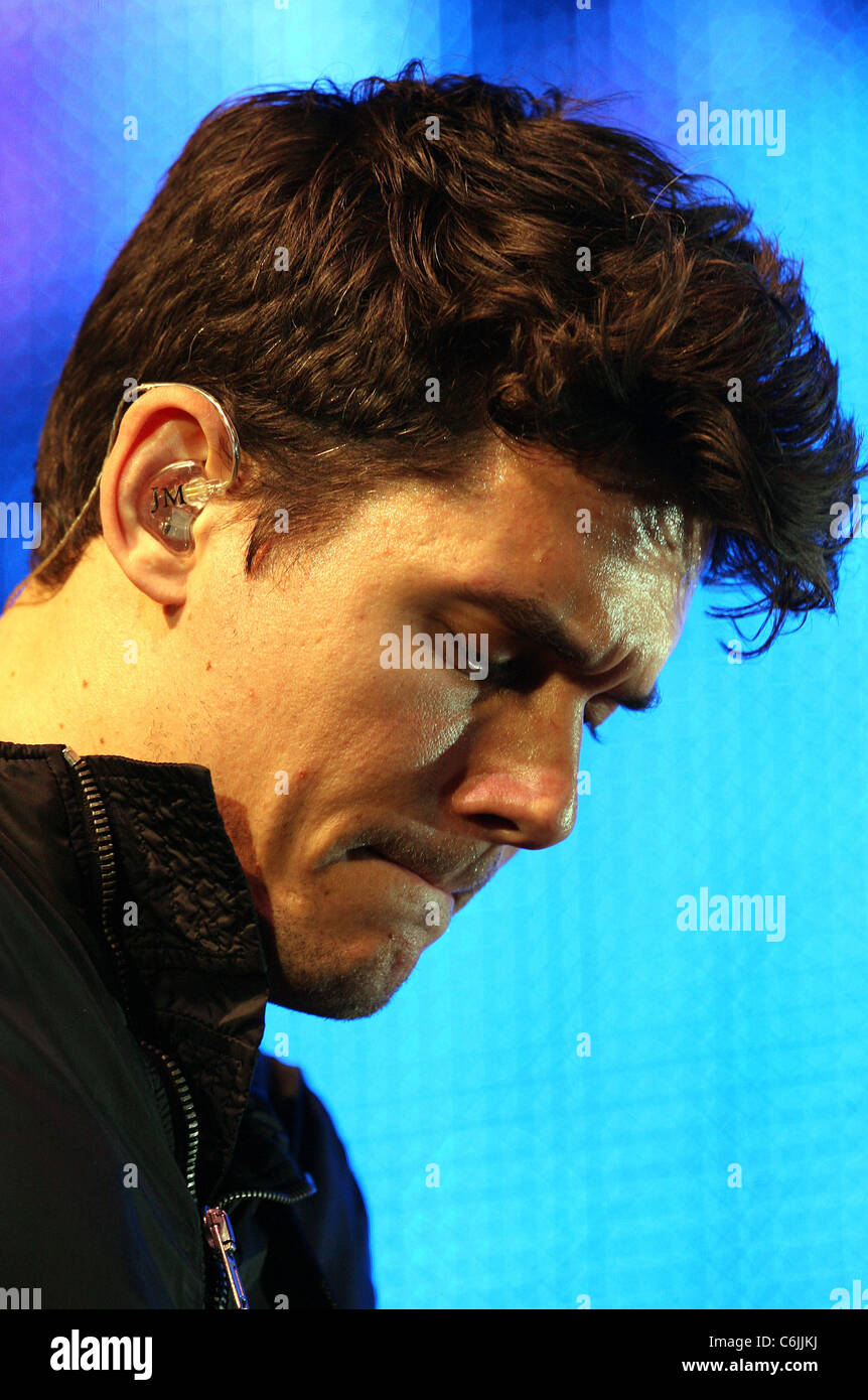 Singer John Mayer performing on stage during his 'Battle Studies Tour