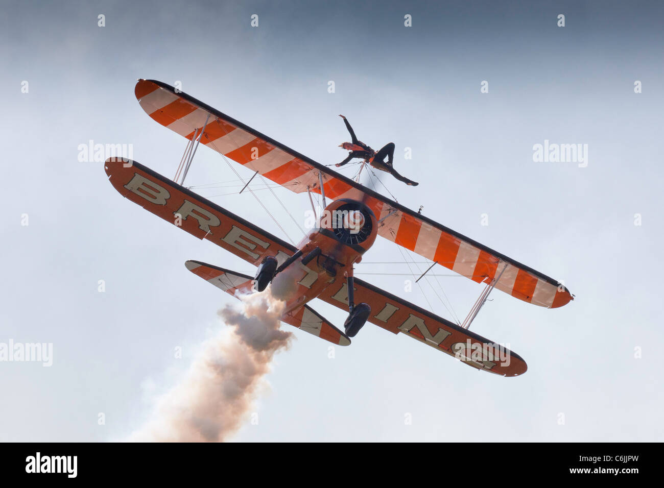 The Breitling wingwalking team overhead Shoreham airfield Stock Photo